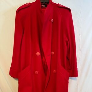 Vintage Alorna 90s RED 100% Wool Women’s Coat W/Pashmina Scarf - US Made